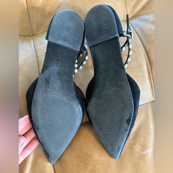 Zara Black pointed flats with pearl ankle straps - Picture 3 of 6